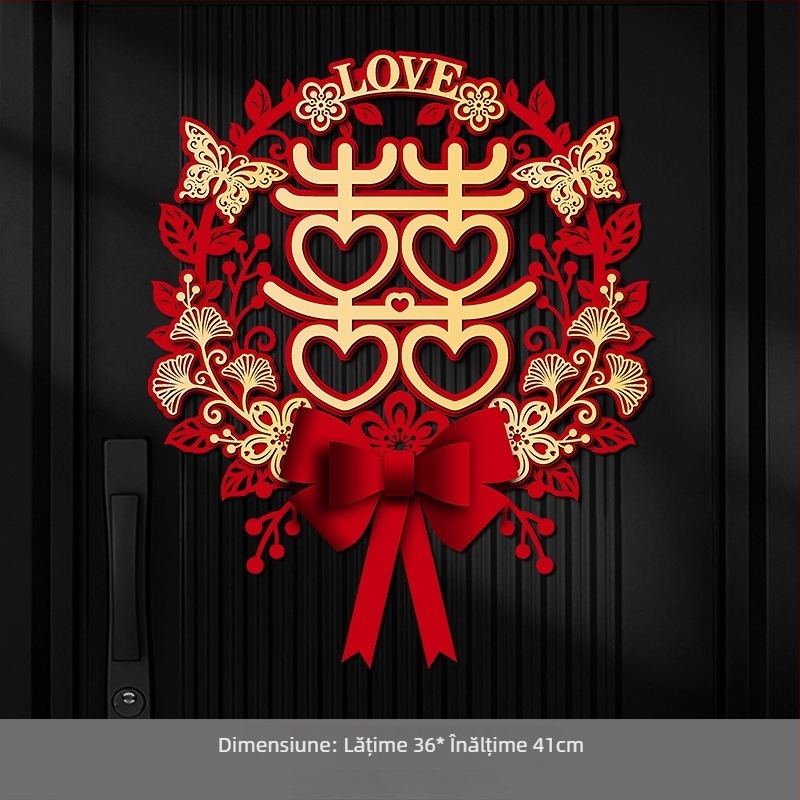 Sticker de nuntă pentru uși și ferestre, cu simbolul fericirii duble, din material nețesut gros, brand Orange nuo yibai, nu este importat