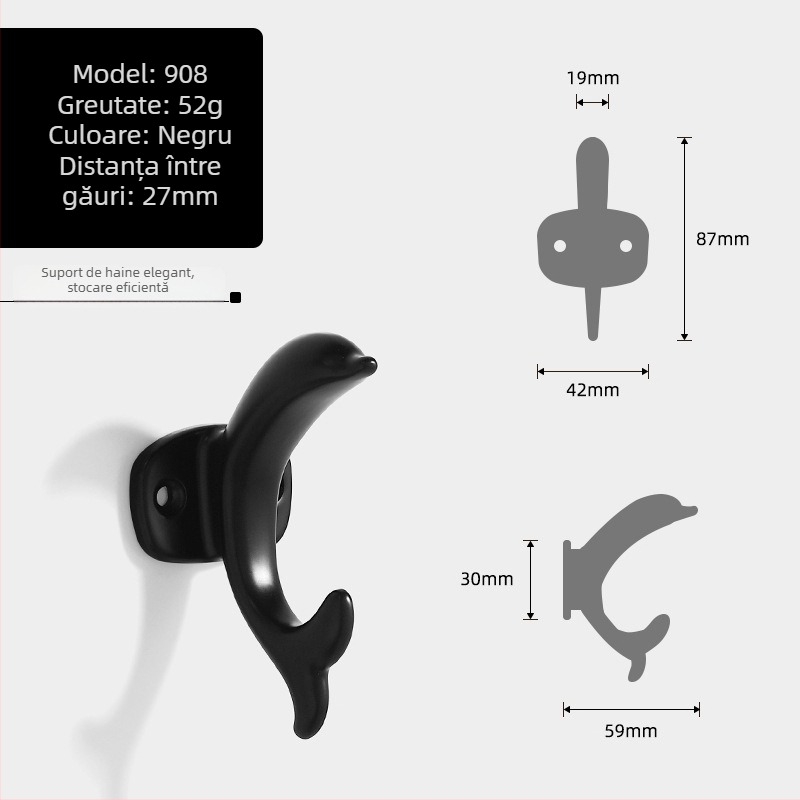 Cuier din aluminiu în formă de delfin pentru garderobă, design modern minimalist, modele 907–909, vopsire cu spray, Jian Hao