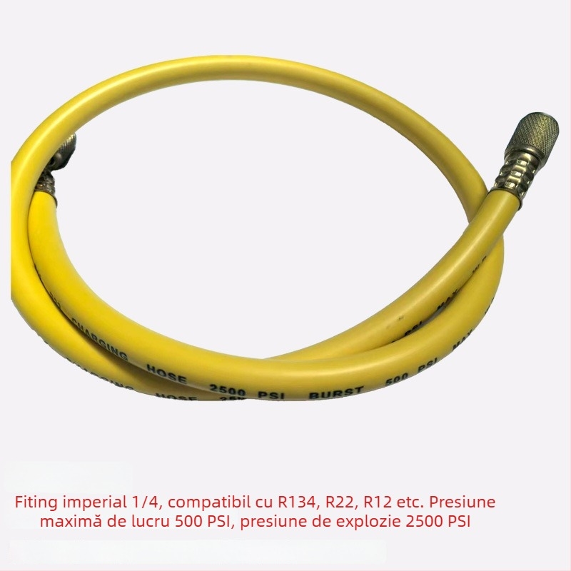 Furtun de încărcare refrigerant pentru AC auto cu manometru digital, rezistent la presiune înaltă, filet 1/4, interval 0-35, precizie 0,1, compatibil cu R134/R22/R410/R32.