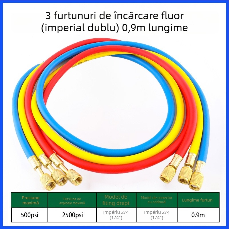 Furtun de încărcare refrigerant pentru AC auto cu manometru digital, rezistent la presiune înaltă, filet 1/4, interval 0-35, precizie 0,1, compatibil cu R134/R22/R410/R32.