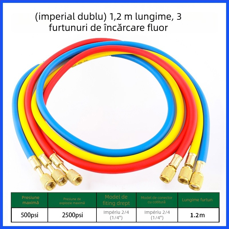 Furtun de încărcare refrigerant pentru AC auto cu manometru digital, rezistent la presiune înaltă, filet 1/4, interval 0-35, precizie 0,1, compatibil cu R134/R22/R410/R32.