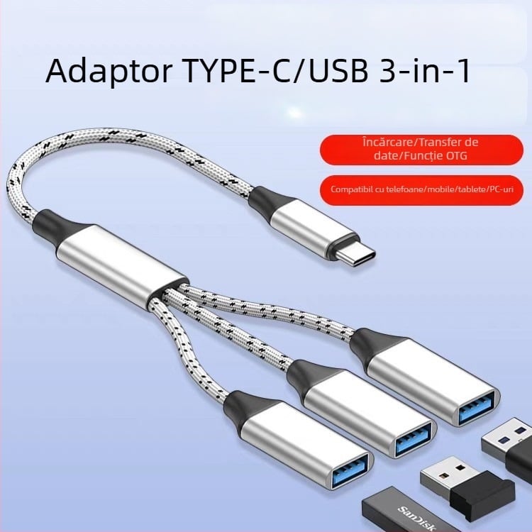 Jinhua hub USB-C cu 3 porturi – USB 2.0, cablu de 28,5 cm, alimentare de la calculator