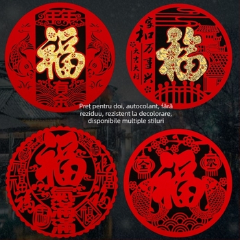 Autocolante pentru geam din țesătură flocată, lucrate manual, stil chinezesc, binecuvântare pentru Festivalul de Primăvară și Anul Calului