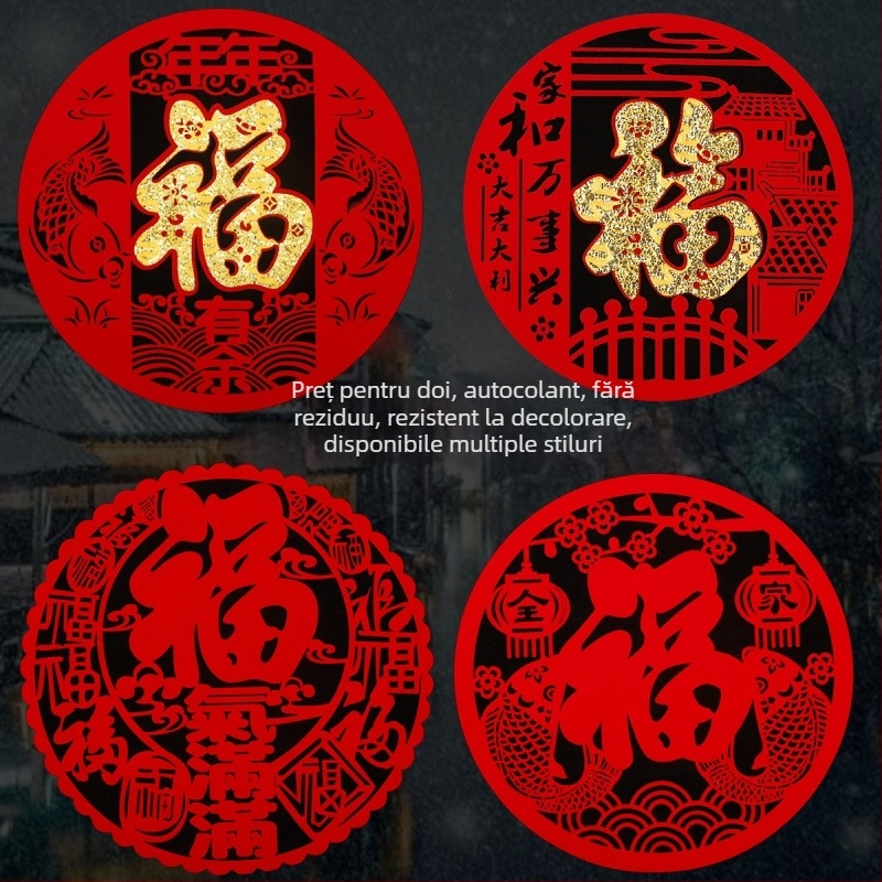 Autocolante pentru geam din țesătură flocată, lucrate manual, stil chinezesc, binecuvântare pentru Festivalul de Primăvară și Anul Calului