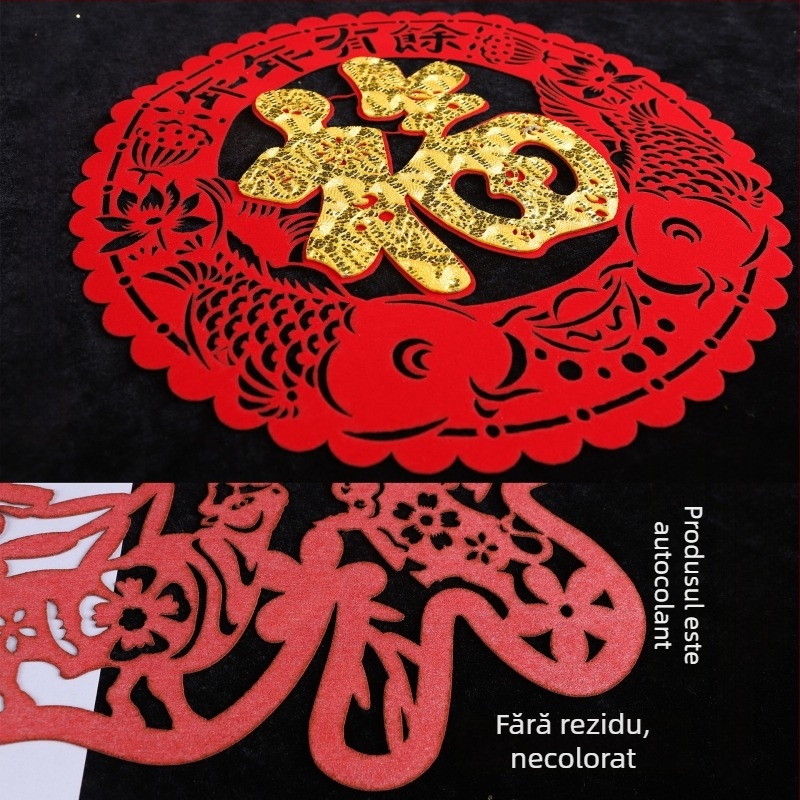 Autocolante pentru geam din țesătură flocată, lucrate manual, stil chinezesc, binecuvântare pentru Festivalul de Primăvară și Anul Calului