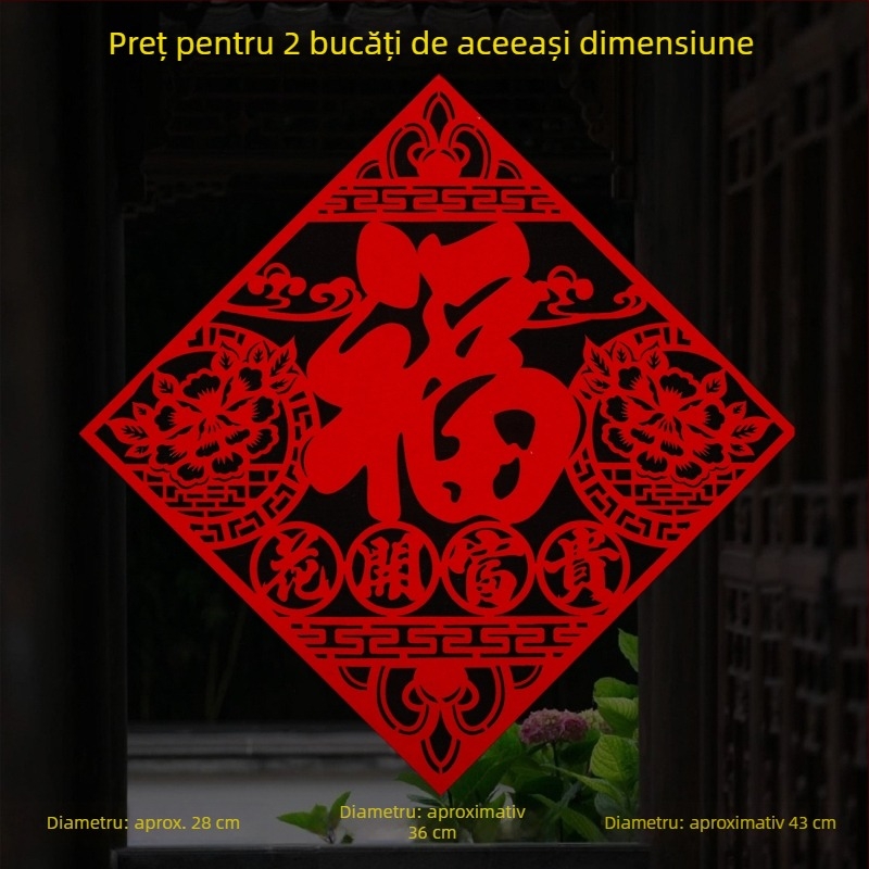 Autocolante pentru geam din țesătură flocată, lucrate manual, stil chinezesc, binecuvântare pentru Festivalul de Primăvară și Anul Calului