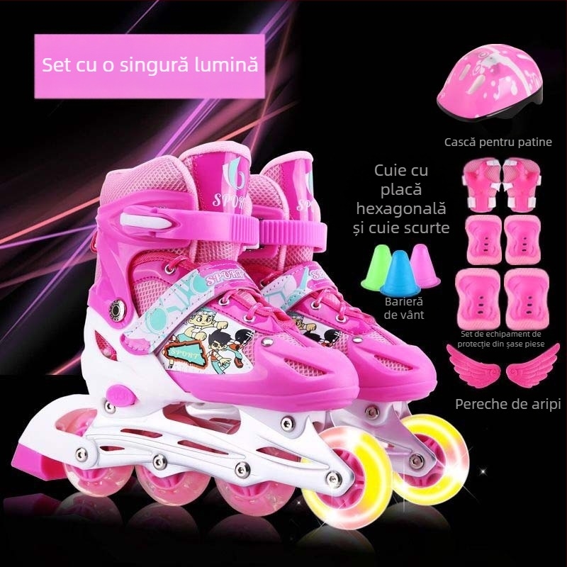 Patine inline pentru copii, reglabile, cu roți într-un singur rând, set complet