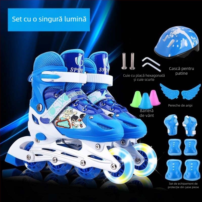 Patine inline pentru copii, reglabile, cu roți într-un singur rând, set complet