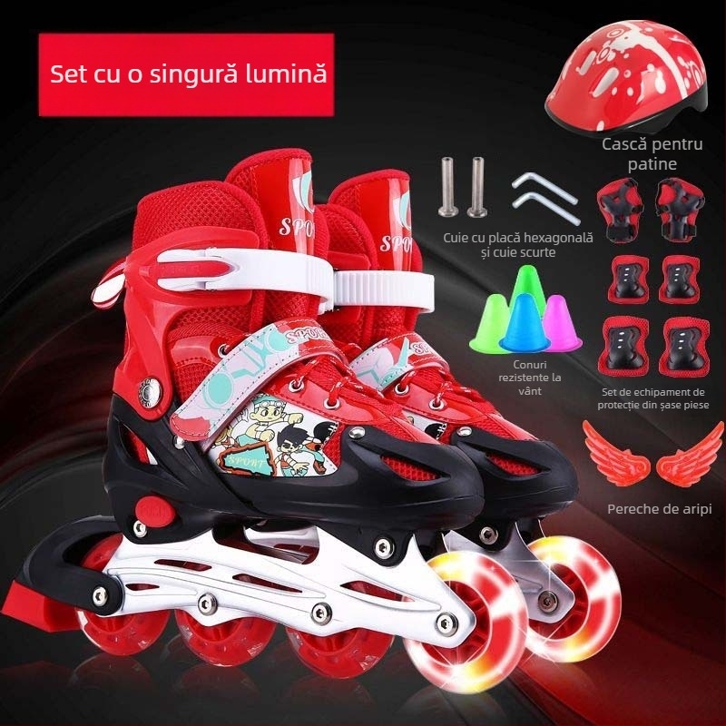 Patine inline pentru copii, reglabile, cu roți într-un singur rând, set complet