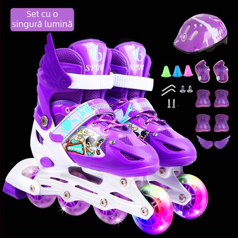 Patine inline pentru copii, reglabile, cu roți într-un singur rând, set complet