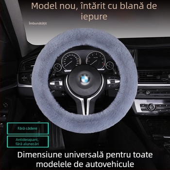 Set husă volan din blană de iepure, antiderapant, cald, universal, include pernă de șezut din blană
