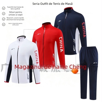 Set de antrenament tenis de masă: jachetă și pantaloni unisex, all-season, 100% poliester, imprimeu