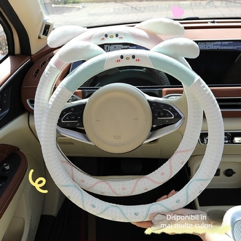 Husă pentru volan auto – design drăguț cu iepuraș, suprafață din ice silk, pentru toate anotimpurile, potrivire universală, instalare ușoară