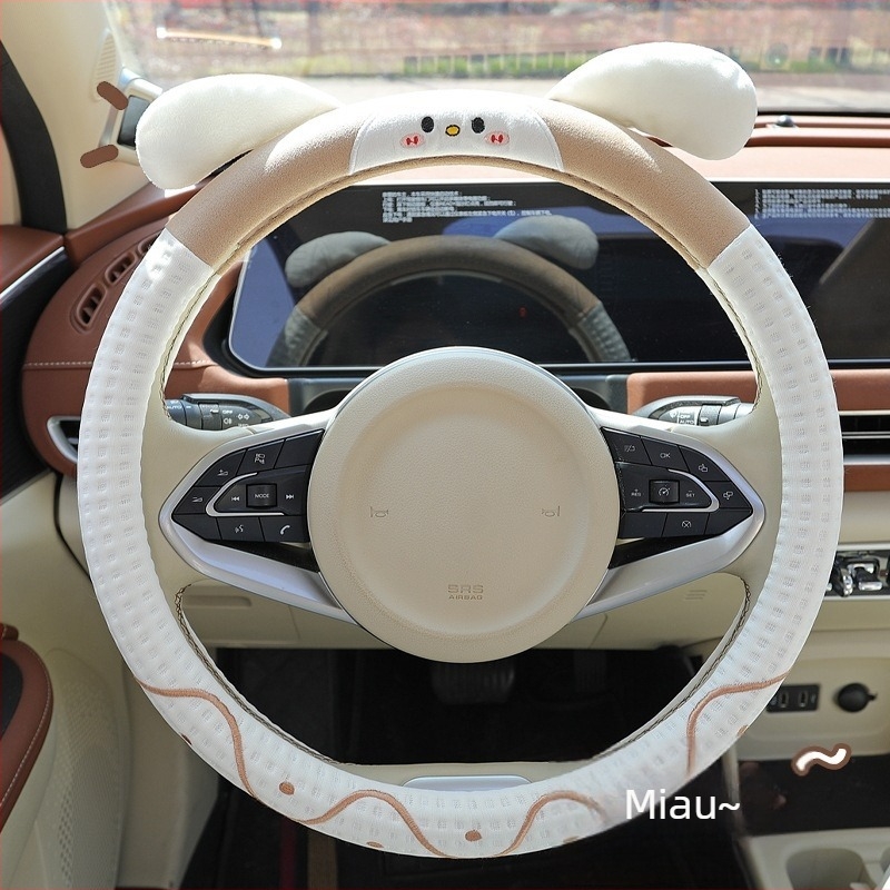 Husă pentru volan auto – design drăguț cu iepuraș, suprafață din ice silk, pentru toate anotimpurile, potrivire universală, instalare ușoară