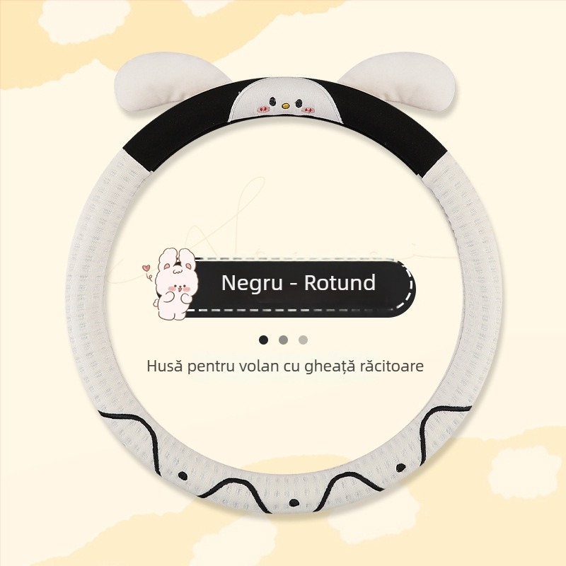 Husă pentru volan auto – design drăguț cu iepuraș, suprafață din ice silk, pentru toate anotimpurile, potrivire universală, instalare ușoară