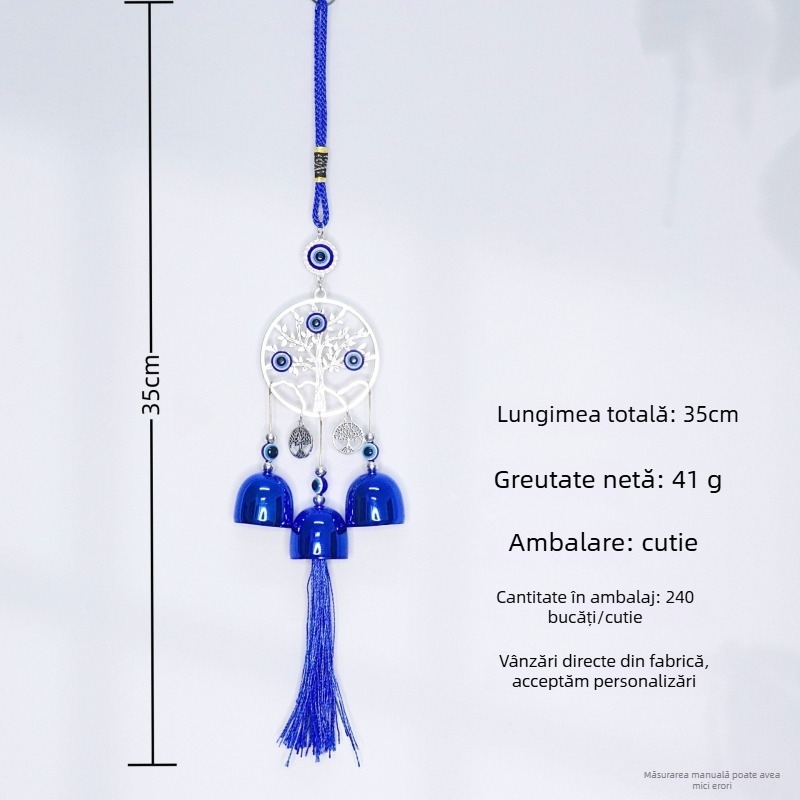 Pandantiv cu ochiul rău și sunet de vânt — ornament metalic cu clopot, finisaj metal vechi, origine Zhejiang, ambalaj cutie de carton