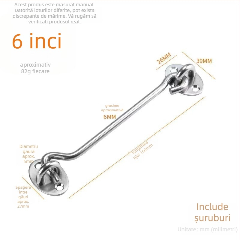 Cârlig din oțel inoxidabil pentru ferestre – model Window Wind Hook, Material: oțel inoxidabil, Finisaj: electroplatare lustruită, Utilizare: încuietoare pentru ușă și fereastră, Marcă: Three Cats