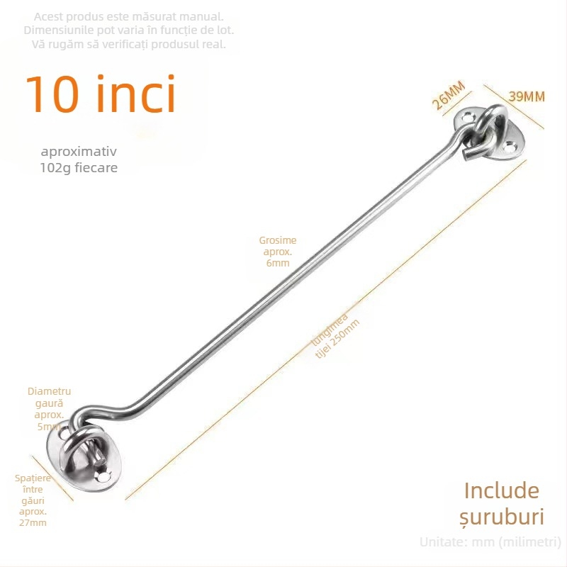 Cârlig din oțel inoxidabil pentru ferestre – model Window Wind Hook, Material: oțel inoxidabil, Finisaj: electroplatare lustruită, Utilizare: încuietoare pentru ușă și fereastră, Marcă: Three Cats