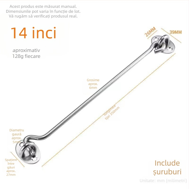 Cârlig din oțel inoxidabil pentru ferestre – model Window Wind Hook, Material: oțel inoxidabil, Finisaj: electroplatare lustruită, Utilizare: încuietoare pentru ușă și fereastră, Marcă: Three Cats