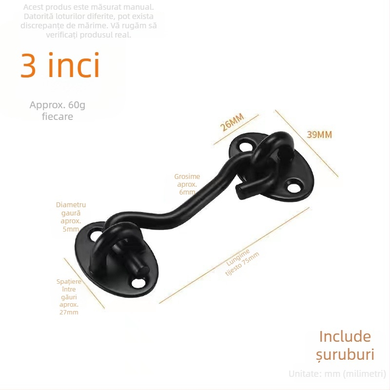 Cârlig din oțel inoxidabil pentru ferestre – model Window Wind Hook, Material: oțel inoxidabil, Finisaj: electroplatare lustruită, Utilizare: încuietoare pentru ușă și fereastră, Marcă: Three Cats