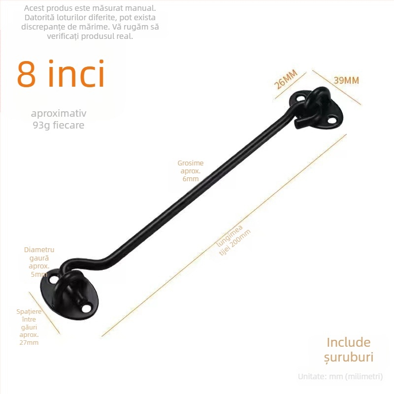 Cârlig din oțel inoxidabil pentru ferestre – model Window Wind Hook, Material: oțel inoxidabil, Finisaj: electroplatare lustruită, Utilizare: încuietoare pentru ușă și fereastră, Marcă: Three Cats