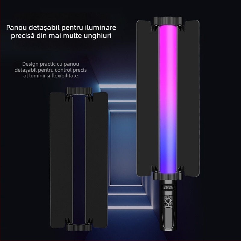 Lumină foto portabilă RGB, alimentare USB, 23W, temperatura de culoare 3200K, soclu E27