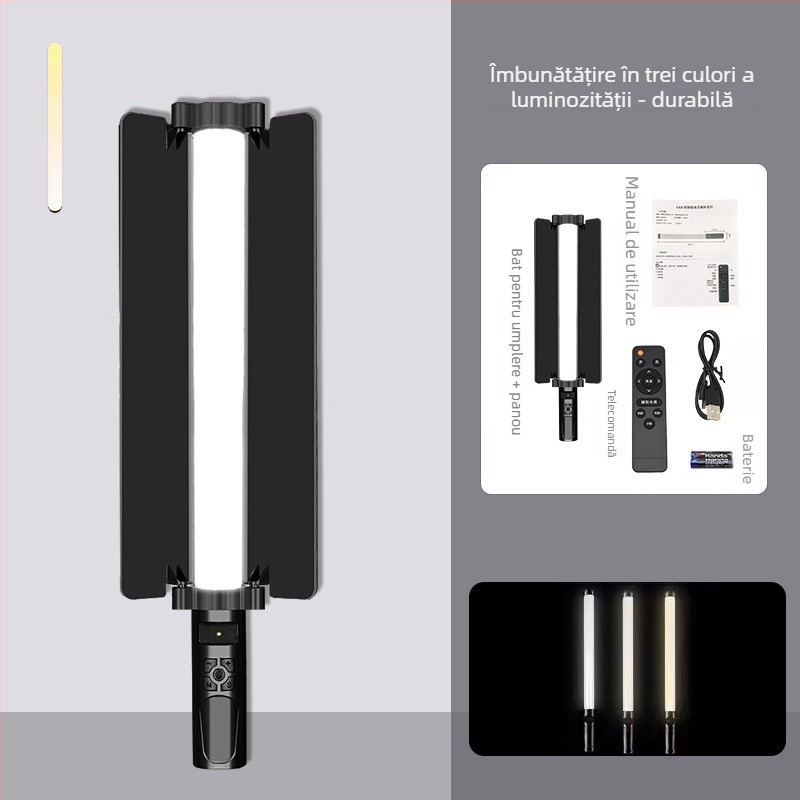 Lumină foto portabilă RGB, alimentare USB, 23W, temperatura de culoare 3200K, soclu E27