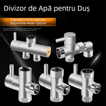 Distribuitor duș, din cupru, cromat, adaptor Tee 3 căi, ramificație de 20 mm, temperatură maximă 120°C