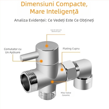 Distribuitor duș, din cupru, cromat, adaptor Tee 3 căi, ramificație de 20 mm, temperatură maximă 120°C