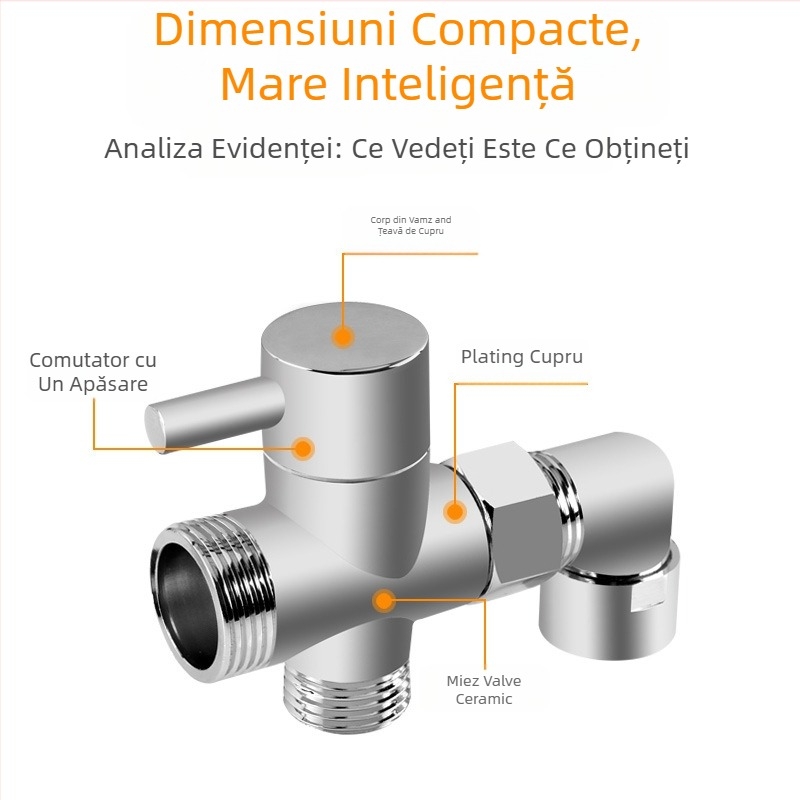 Distribuitor duș, din cupru, cromat, adaptor Tee 3 căi, ramificație de 20 mm, temperatură maximă 120°C