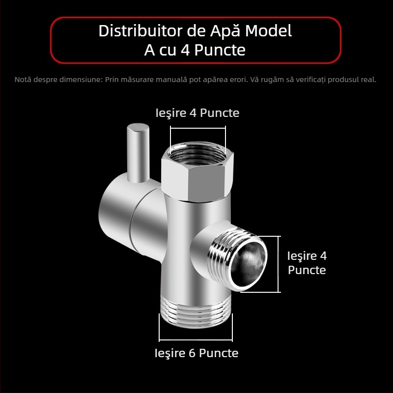 Distribuitor duș, din cupru, cromat, adaptor Tee 3 căi, ramificație de 20 mm, temperatură maximă 120°C