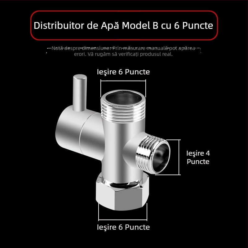 Distribuitor duș, din cupru, cromat, adaptor Tee 3 căi, ramificație de 20 mm, temperatură maximă 120°C