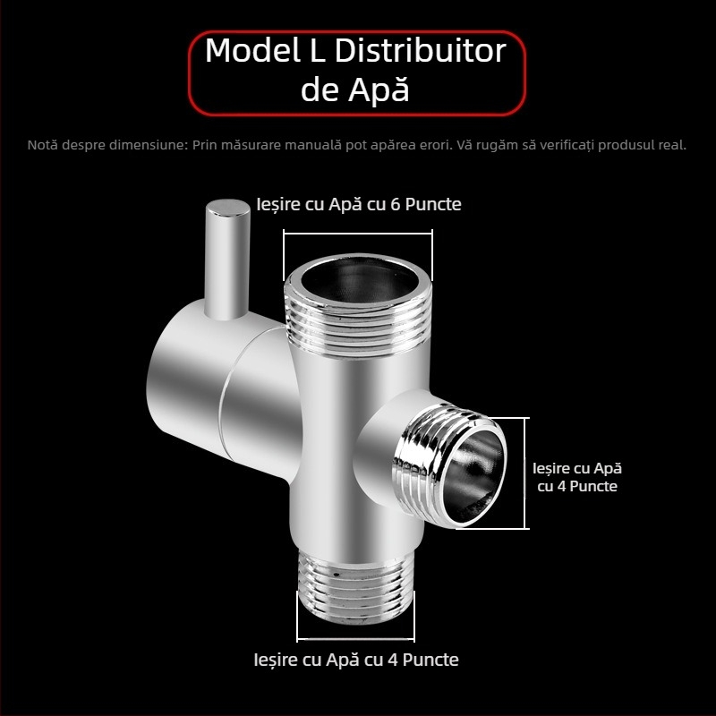Distribuitor duș, din cupru, cromat, adaptor Tee 3 căi, ramificație de 20 mm, temperatură maximă 120°C