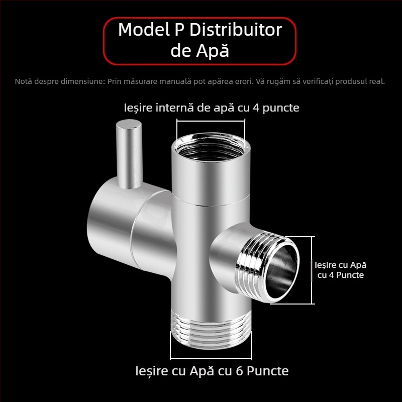 Distribuitor duș, din cupru, cromat, adaptor Tee 3 căi, ramificație de 20 mm, temperatură maximă 120°C