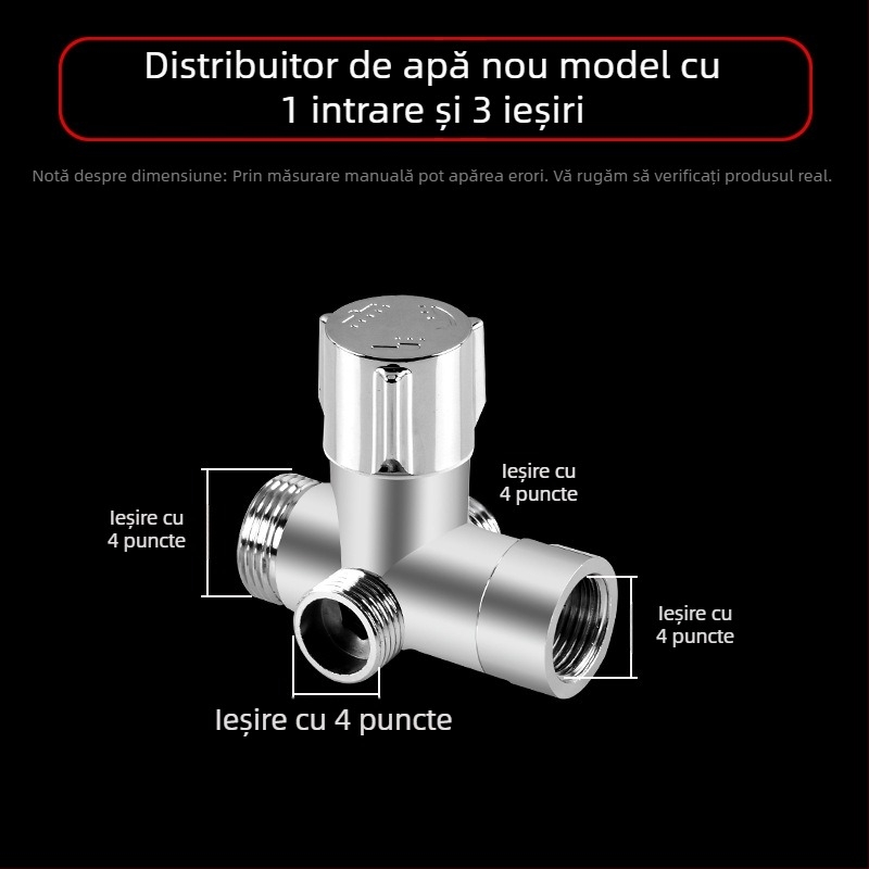 Distribuitor duș, din cupru, cromat, adaptor Tee 3 căi, ramificație de 20 mm, temperatură maximă 120°C