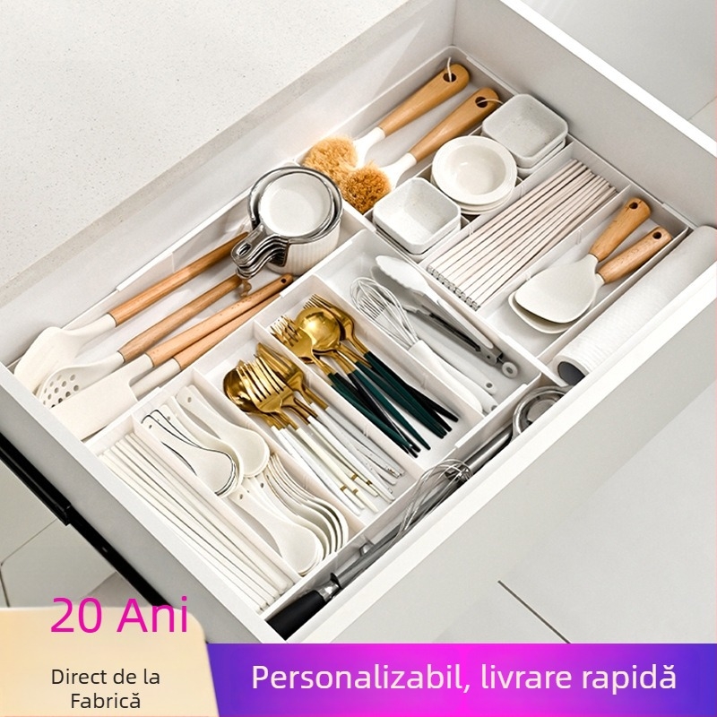 Casetă organizatoare pentru sertare, compartimentată, model 8831, plastic PET, capacitate 1 L, fără capac, imprimare logo disponibilă