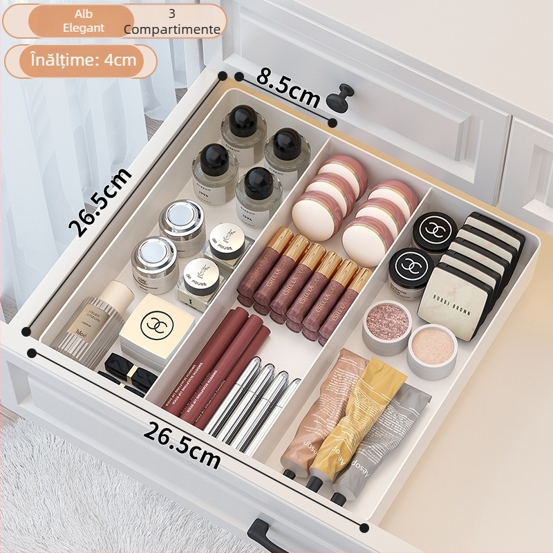 Casetă organizatoare pentru sertare, compartimentată, model 8831, plastic PET, capacitate 1 L, fără capac, imprimare logo disponibilă