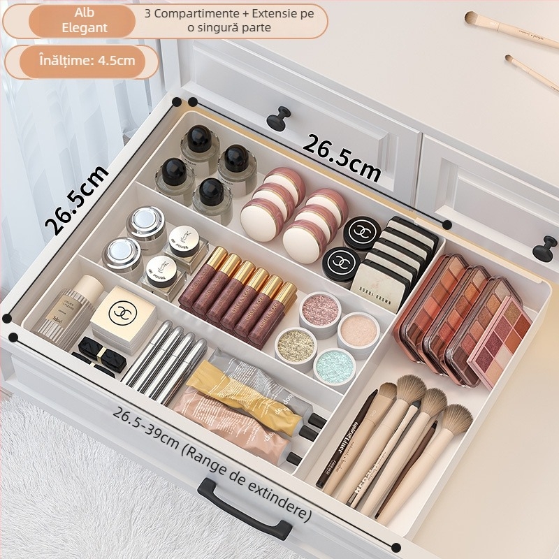 Casetă organizatoare pentru sertare, compartimentată, model 8831, plastic PET, capacitate 1 L, fără capac, imprimare logo disponibilă