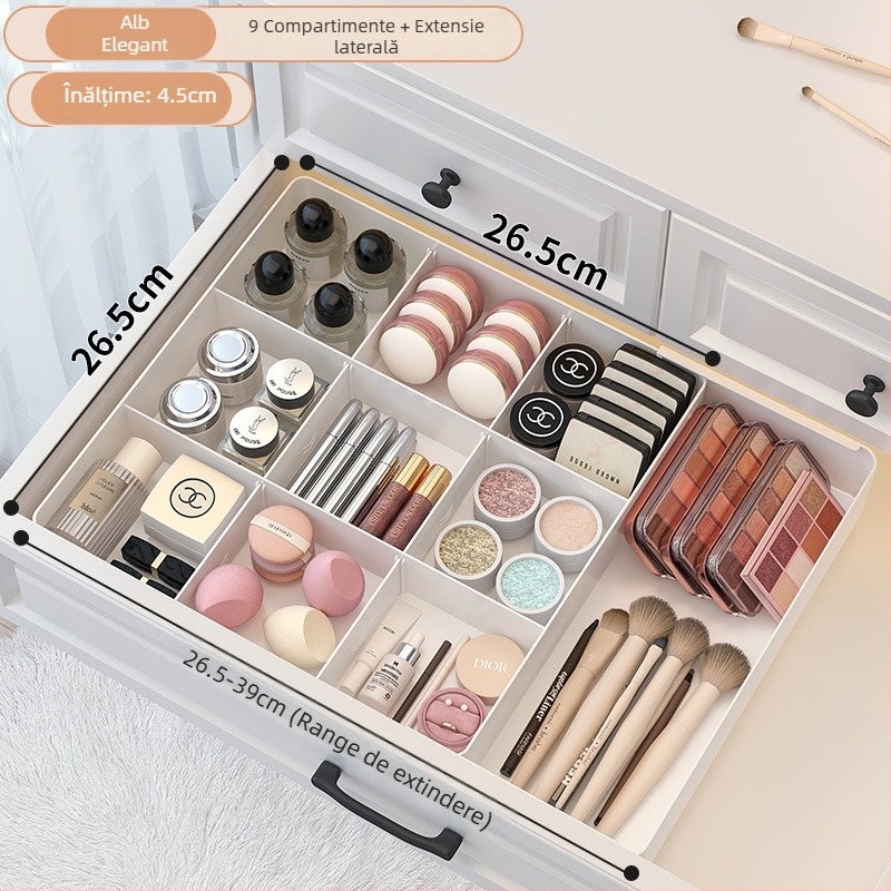 Casetă organizatoare pentru sertare, compartimentată, model 8831, plastic PET, capacitate 1 L, fără capac, imprimare logo disponibilă