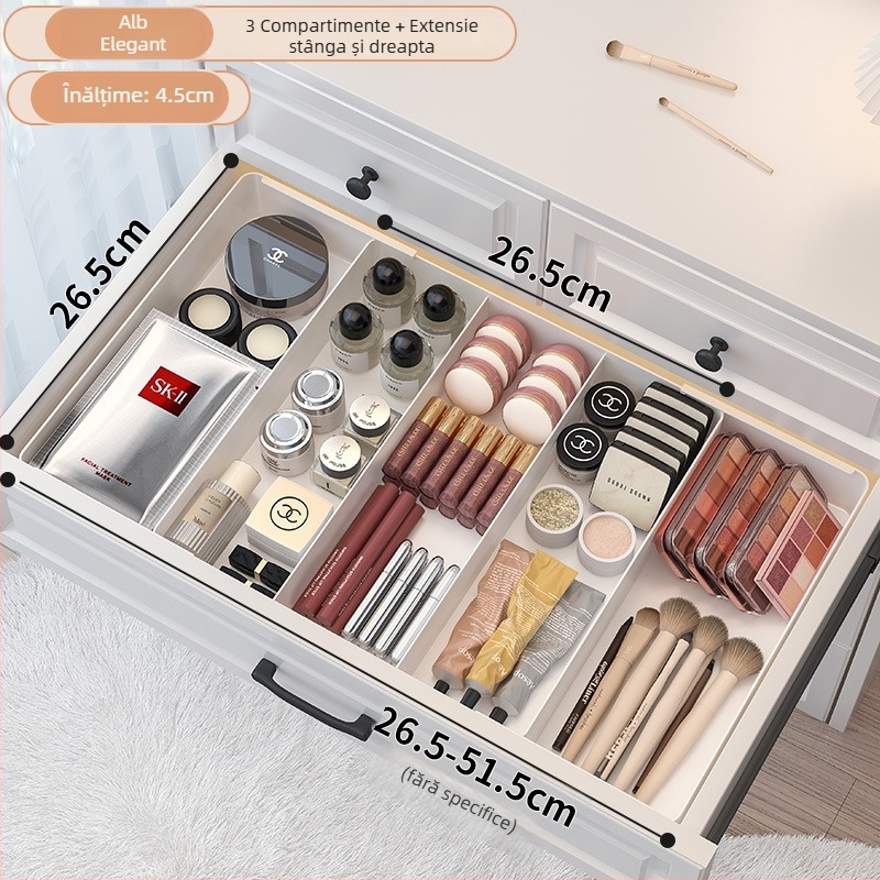 Casetă organizatoare pentru sertare, compartimentată, model 8831, plastic PET, capacitate 1 L, fără capac, imprimare logo disponibilă