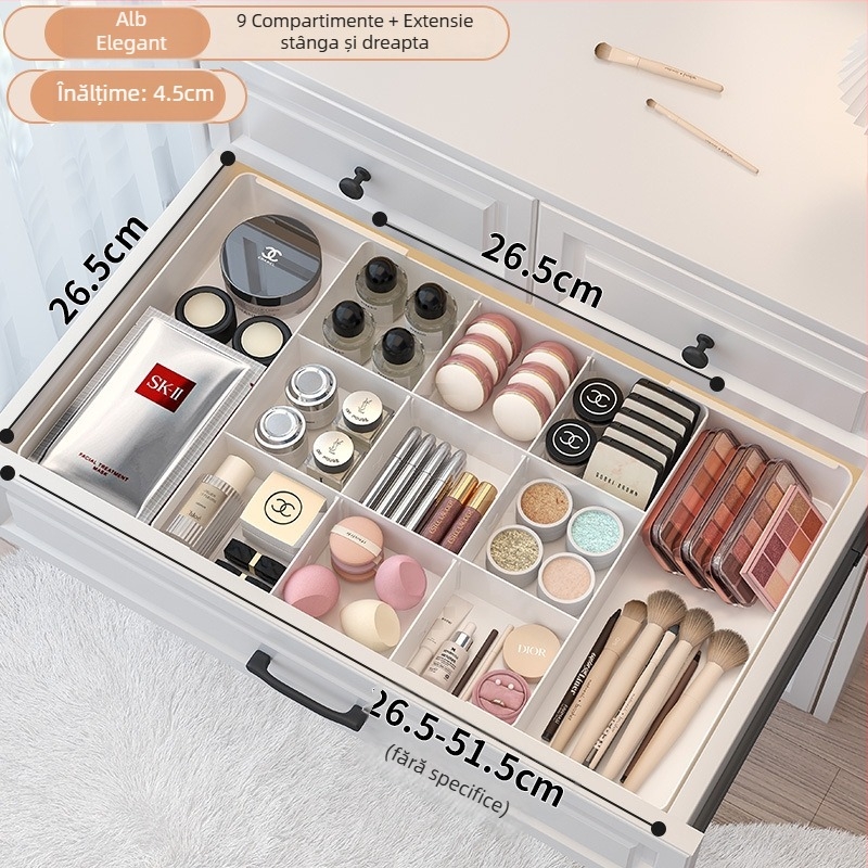 Casetă organizatoare pentru sertare, compartimentată, model 8831, plastic PET, capacitate 1 L, fără capac, imprimare logo disponibilă