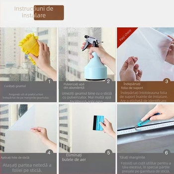 Film de intimitate pentru geamuri, electrostatic – transmite lumina, dar nu permite vederea, cu model geometric, pentru birou și sufragerie