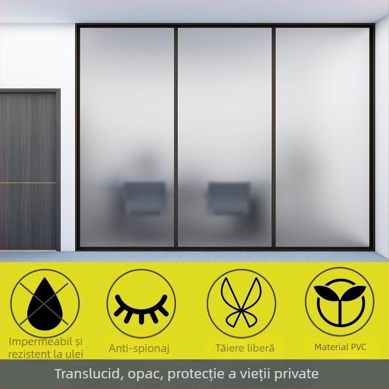 Film de intimitate pentru geamuri, electrostatic – transmite lumina, dar nu permite vederea, cu model geometric, pentru birou și sufragerie