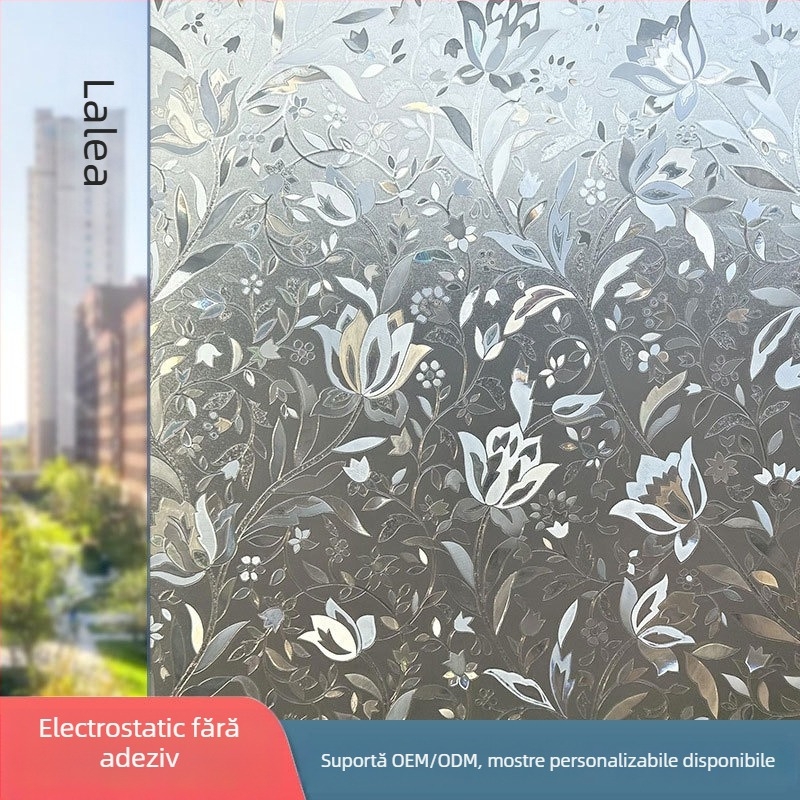 Film de intimitate pentru geamuri, electrostatic – transmite lumina, dar nu permite vederea, cu model geometric, pentru birou și sufragerie