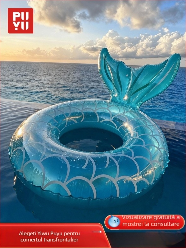 Inel de înot cu sprijin de sirenă – PVC ecologic, grosime 0.19, umflare manuală