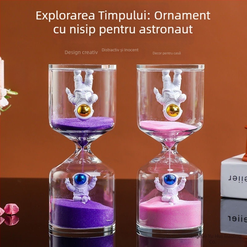 Clepsidră cu design de astronaut — obiect decorativ din sticlă, realizat manual, stil modern minimalist