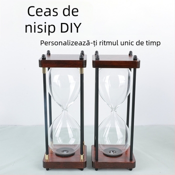 Clepsidră din sticlă cu nisip de umplere de către utilizator, gravură DIY pe lemn, ornament suspendat decorativ