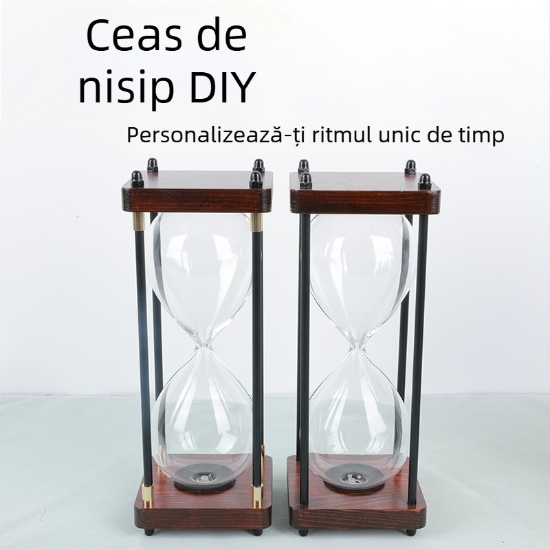 Clepsidră din sticlă cu nisip de umplere de către utilizator, gravură DIY pe lemn, ornament suspendat decorativ
