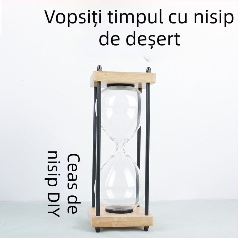 Clepsidră din sticlă cu nisip de umplere de către utilizator, gravură DIY pe lemn, ornament suspendat decorativ