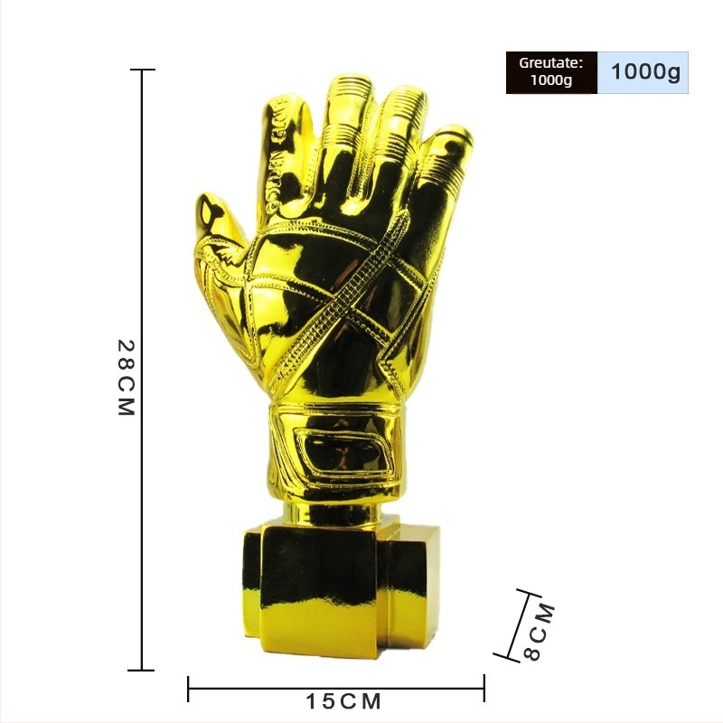 Trofeu cu mănuși pentru portar — rășină; imprimare logo disponibilă; greutate 600–1000 g; personalizabil; cadou ideal